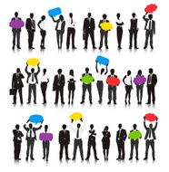 Vector of Business People in Different Actions with Speech Bubble