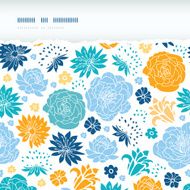 Blue and yellow flower silhouettes torn horizontal seamless pattern background