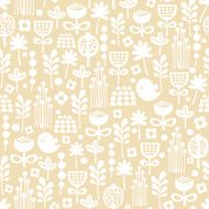 Cute seamless pattern of cartoon birds and flora