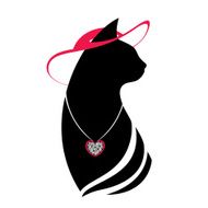 Silhouette of the head cat in red hat