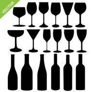 wine bottles and glass silhouette vector