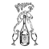 bottle of wine glasses and inscription wine