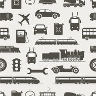 Vintage and modern vehicle silhouettes seamless background