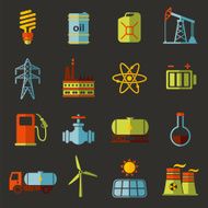 Energy electricity power vector flat icon set