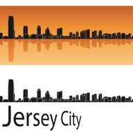 Jersey City skyline in orange background
