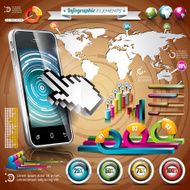 World map and information graphics on mobile phone N2