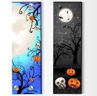 Halloween card with skeleton and pumpkin