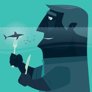 man eating sharking