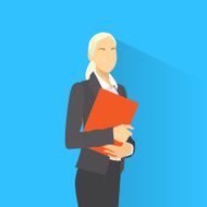 Businesswoman with Document Clipboard and Pen Wear Suit Flat Icon