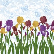 Flowers iris and butterflies seamless