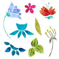 Hand painted floral watercolor set flowers and leaves N3