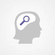 Female head and magnifying glass