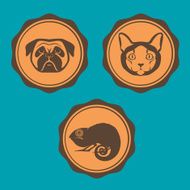 Emblems set with dog cat and iguana