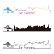 San Francisco skyline linear style with rainbow