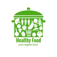 Healthy food badge Pan with vegetables silhouettes