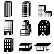 Simple buildings icons in isometry