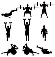 Weight training men working out