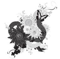 Vector abstract flowers graphic black and white