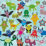 Cute cartoon Monsters seamless pattern on blue background Vector