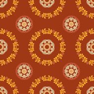 Ornate seamless floral pattern on brown background N2