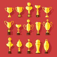 Vector icons set of golden sport award cups