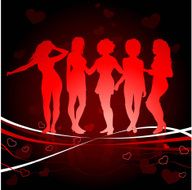 Sexy young women dancing on red background