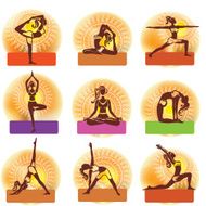 Set of woman in meditating and doing yoga poses