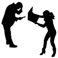 Vector silhouette of a people with computer N5