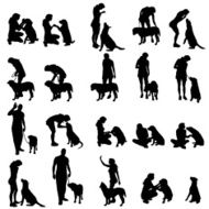 Vector silhouette of people with a dog N4