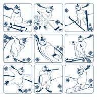 Set of white bear plays winter sport Graphics Humor illustration