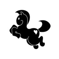 Black abstract cartoon horse silhouette isolated on white N2