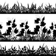 Flowers and grass silhouette set seamless N2
