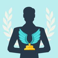 Silhouette of man holding prize