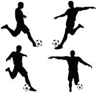 poses of soccer players silhouettes in run and strike position