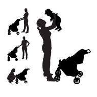 Mother with pram Silhouette Vector Illustration N2