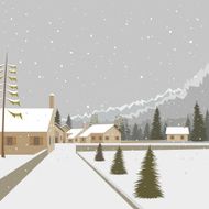 Winter mountain village background vector illustration N2