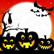 halloween background with pumpkins full moon and bats