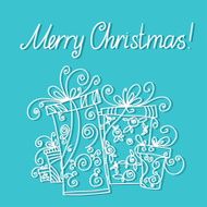 Holiday card with gift boxes and the text Merry Christmas