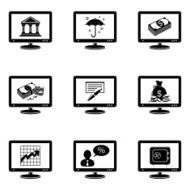 Monitor icons with banking signs N2