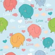 Seamless pattern with funny flying elephants