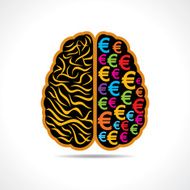 Conceptual idea silhouette image of brain with euro symbol