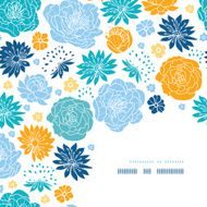 Blue and yellow flower silhouettes corner decor pattern background