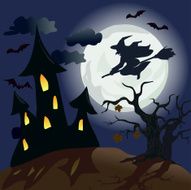 lunar landscape with witch Halloween