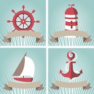 Set of seascape with nautical elements