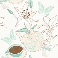 Delicate pattern with cup teapot and lily flowers N2