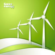 Group of Windmills silhouettes on green background