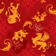 Seamless pattern with vintage heraldic silhouettes elements