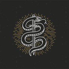 Vector linear monochrome tattoo drawing
