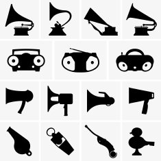 Gramophones megaphones whistles boomboxes