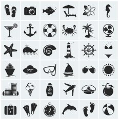 Set of sea and beach icons Vector illustration